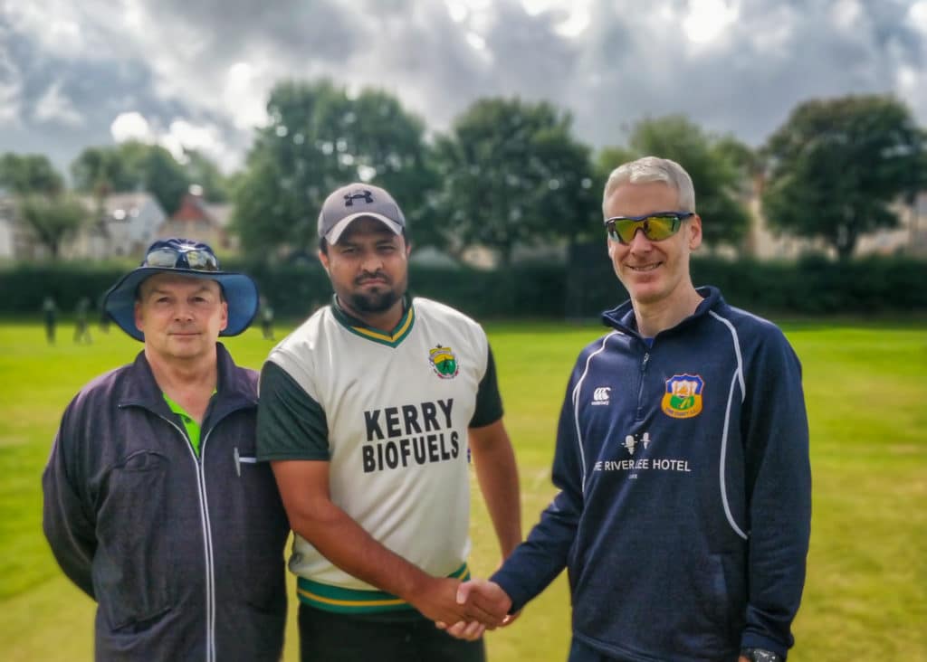 Cork County captain Robert Duggan with his counterpart from County Kerry at the toss